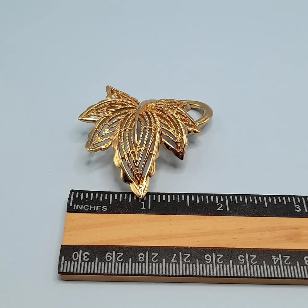 Vintage Monet Gold Plated Maple Leaf Brooch, 2 Inches, 1980s
